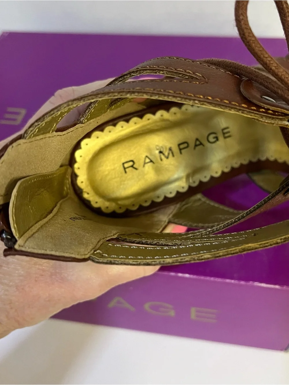 Rampage Cognac Brown Strappy Lace-Up Wedge Sandals